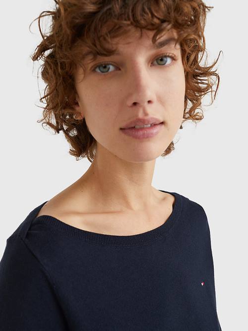 Blue Tommy Hilfiger Boat Neck Organic Cotton Jumper Women's Sweaters | TH716MCD