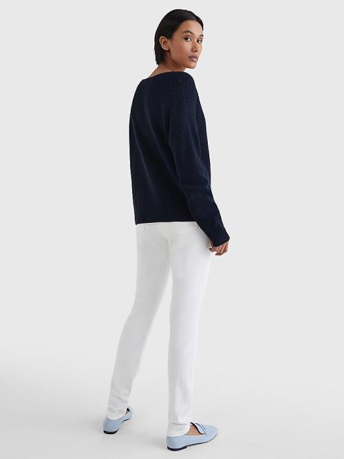 Blue Tommy Hilfiger Boat Neck Relaxed Fit Jumper Women's Sweaters | TH047EHB