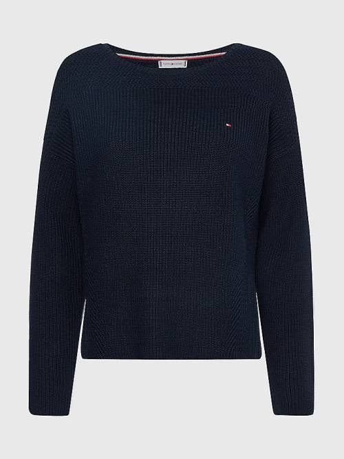 Blue Tommy Hilfiger Boat Neck Relaxed Fit Jumper Women's Sweaters | TH047EHB