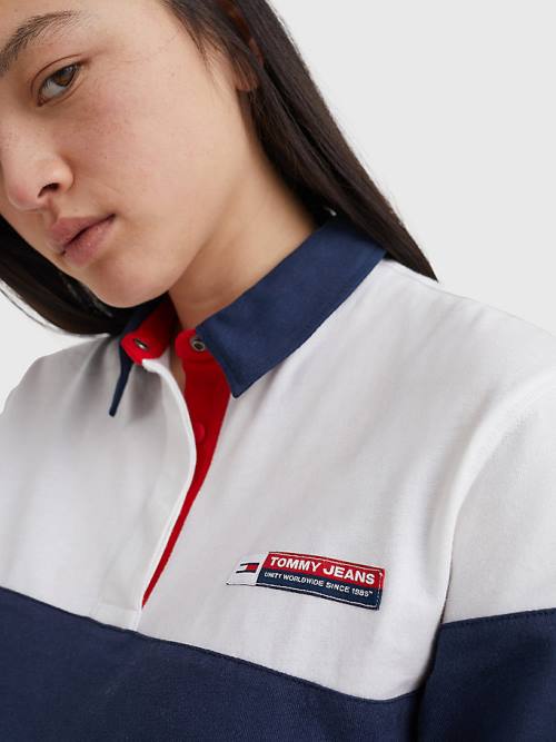 Blue Tommy Hilfiger Boxy Cropped Long Sleeve Women's Polo Shirts | TH291LBJ