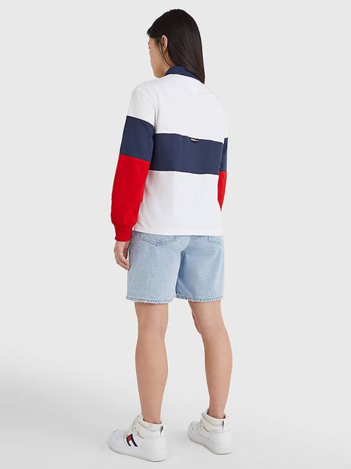 Blue Tommy Hilfiger Boxy Cropped Long Sleeve Women's Polo Shirts | TH291LBJ