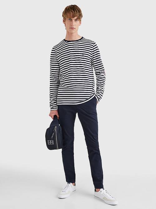 Blue Tommy Hilfiger Breton Stripe Long Sleeve Men's T Shirts | TH873BPX