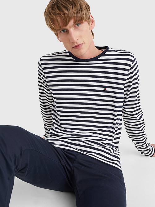 Blue Tommy Hilfiger Breton Stripe Long Sleeve Men's T Shirts | TH873BPX