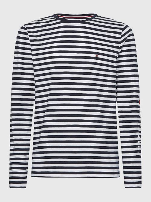 Blue Tommy Hilfiger Breton Stripe Long Sleeve Men's T Shirts | TH873BPX