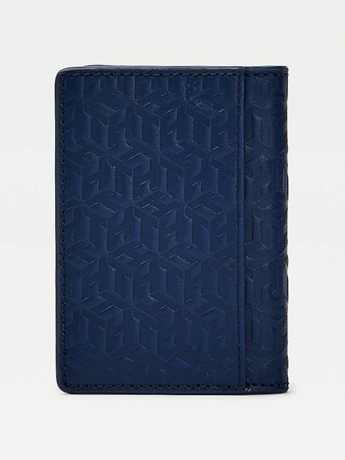 Blue Tommy Hilfiger Business Monogram Bifold Card Holder Men's Wallets | TH134VKE