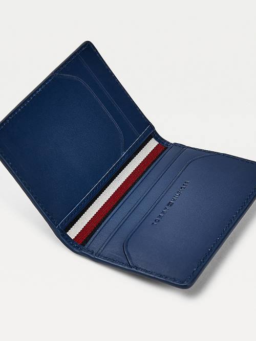 Blue Tommy Hilfiger Business Monogram Bifold Card Holder Men's Wallets | TH134VKE