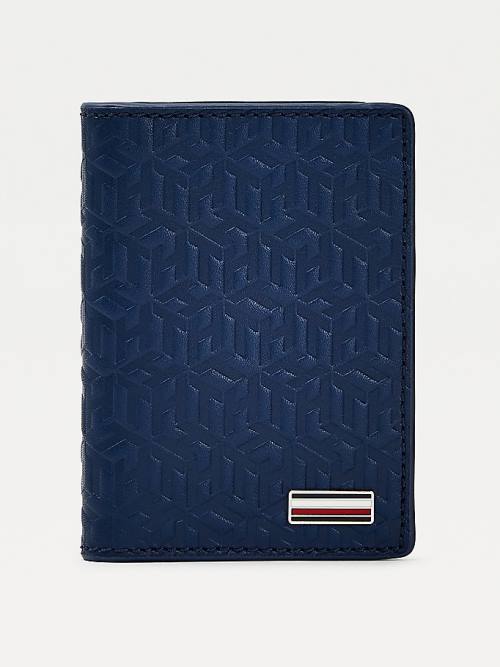 Blue Tommy Hilfiger Business Monogram Bifold Card Holder Men\'s Wallets | TH134VKE