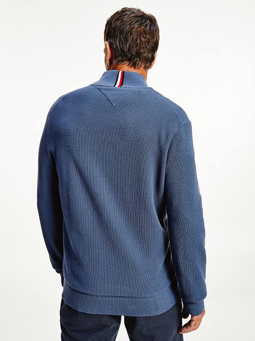 Blue Tommy Hilfiger Button Mock Turtleneck Jumper Men's Sweaters | TH598NZU