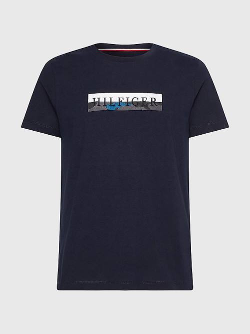 Blue Tommy Hilfiger Camo Graphic Logo Men's T Shirts | TH198WMS