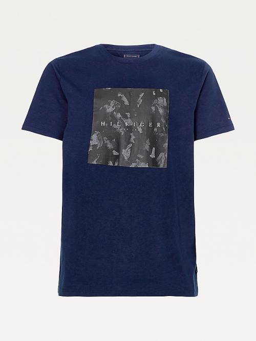 Blue Tommy Hilfiger Camo Graphic Relaxed Fit Men's T Shirts | TH642KDO