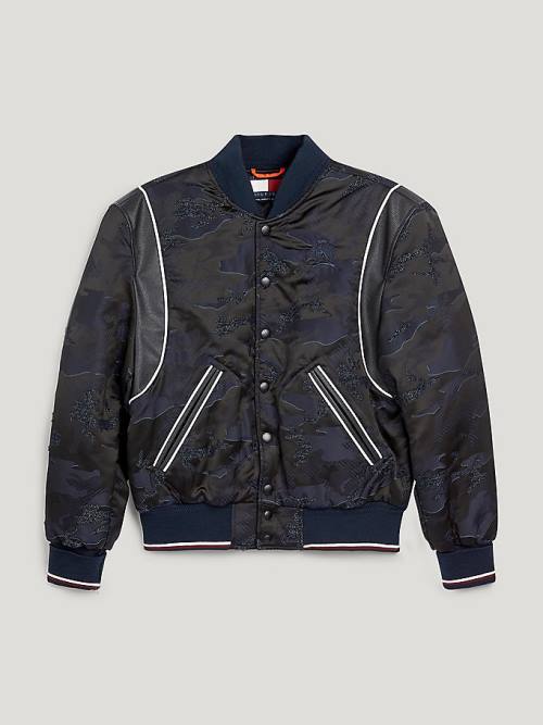 Blue Tommy Hilfiger Camo Jacquard Varsity Men's Jackets | TH847VID