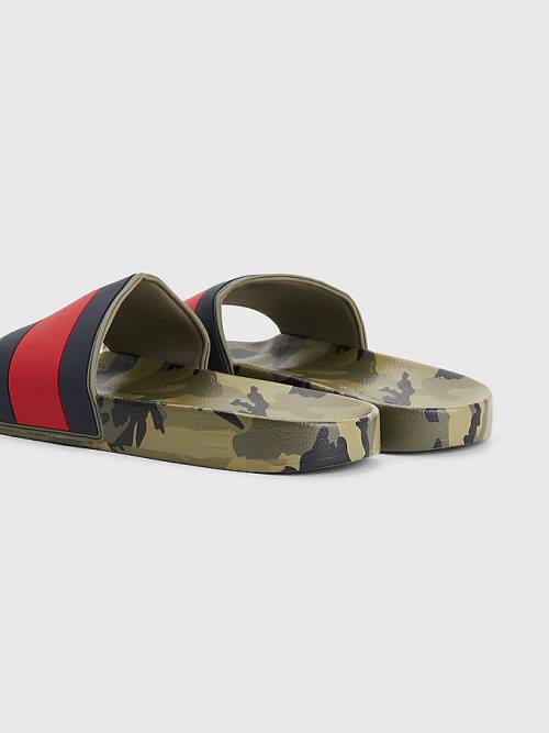 Blue Tommy Hilfiger Camo Print Flag Pool Slides Men's Sandals | TH629VSO