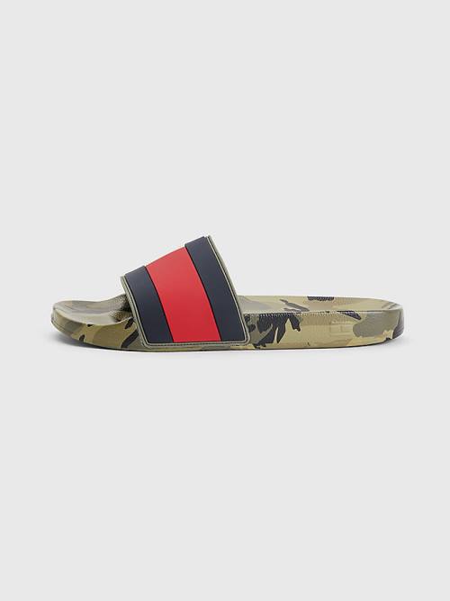 Blue Tommy Hilfiger Camo Print Flag Pool Slides Men's Sandals | TH629VSO