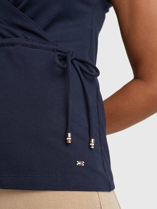 Blue Tommy Hilfiger Cap Sleeve Wrap Women's T Shirts | TH843CRY