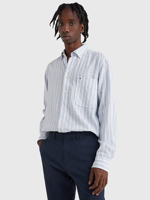 Blue Tommy Hilfiger Casual Stripe Men's Shirts | TH538SLE