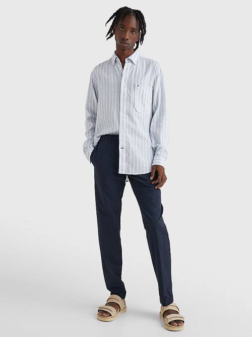 Blue Tommy Hilfiger Casual Stripe Men's Shirts | TH538SLE