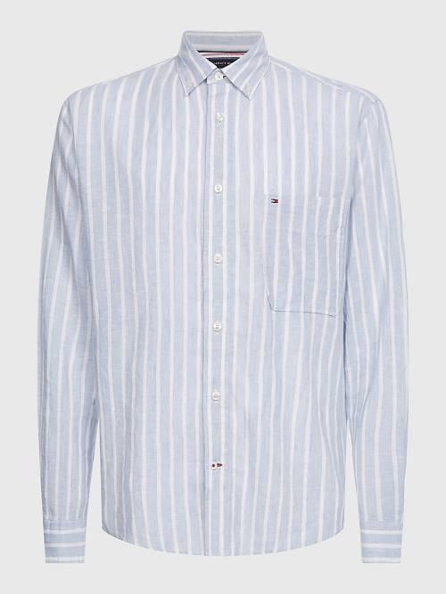 Blue Tommy Hilfiger Casual Stripe Men\'s Shirts | TH538SLE