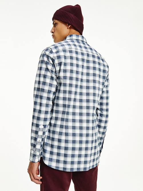 Blue Tommy Hilfiger Check Brushed Cotton Slim Fit Men's Shirts | TH237PCX