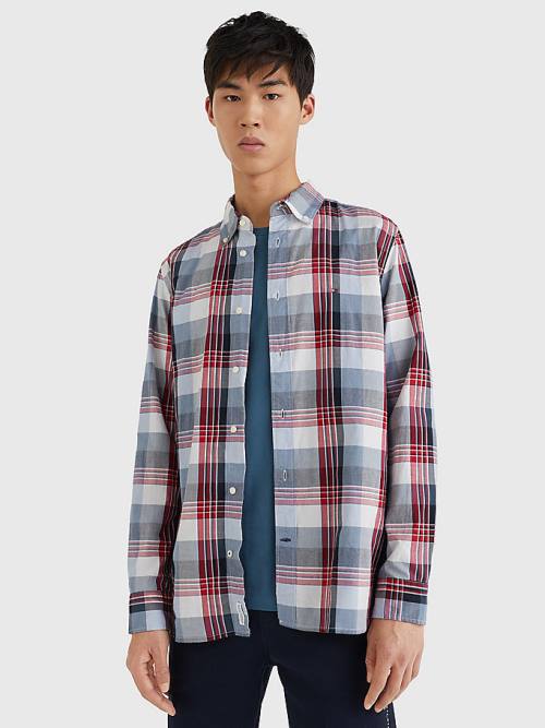 Blue Tommy Hilfiger Check Regular Fit Men\'s Shirts | TH278ILM