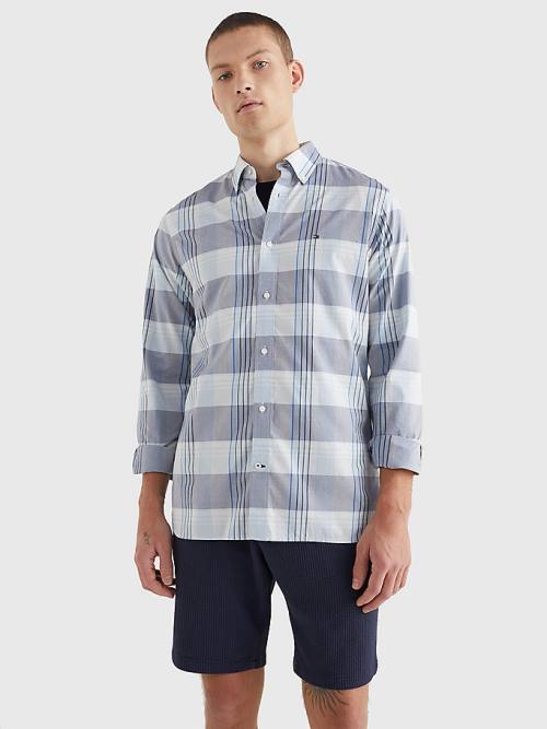 Blue Tommy Hilfiger Check Regular Fit Men's Shirts | TH637NRK