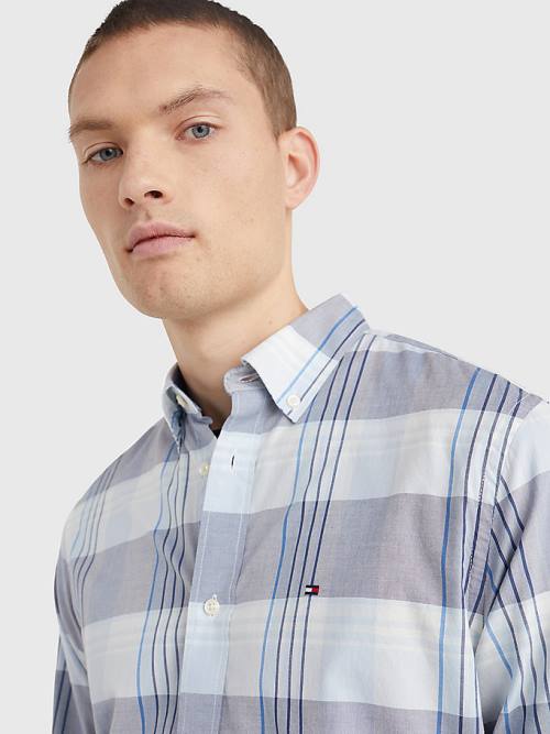 Blue Tommy Hilfiger Check Regular Fit Men's Shirts | TH637NRK