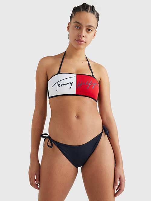 Blue Tommy Hilfiger Cheeky Side Tie Bikini Bottoms Women's Swimwear | TH563YZD