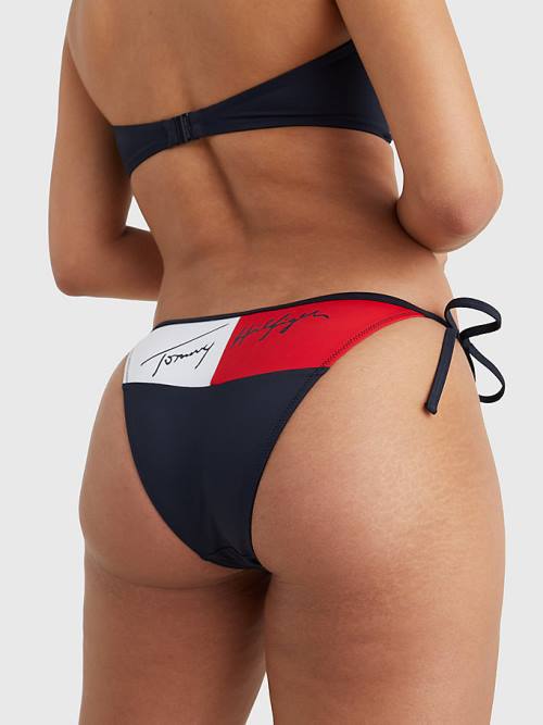 Blue Tommy Hilfiger Cheeky Side Tie Bikini Bottoms Women's Swimwear | TH563YZD