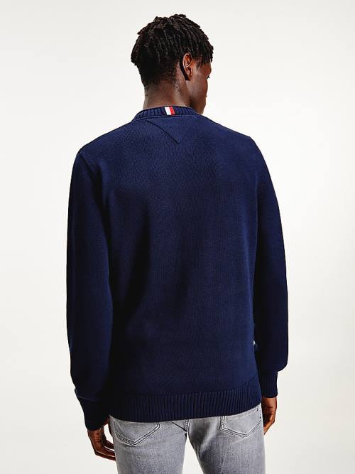 Blue Tommy Hilfiger Chunky Knit Crew Neck Jumper Men's Sweaters | TH053WNB