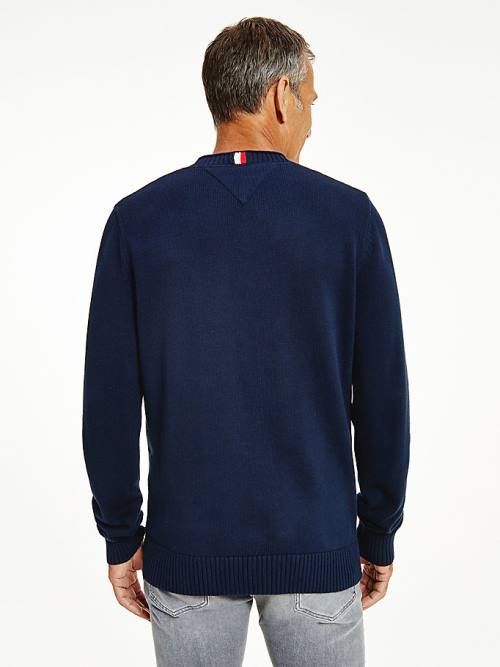 Blue Tommy Hilfiger Chunky Knit Crew Neck Jumper Men's Sweaters | TH053WNB