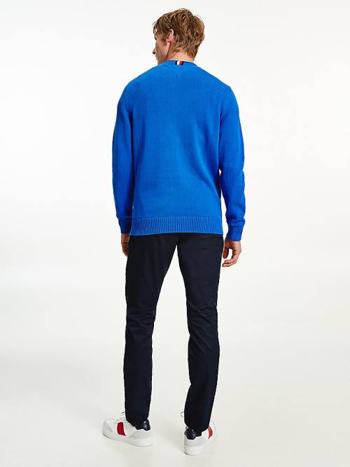 Blue Tommy Hilfiger Chunky Knit Crew Neck Jumper Men's Sweaters | TH457BCV