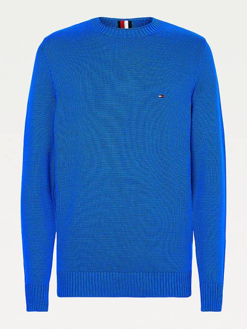 Blue Tommy Hilfiger Chunky Knit Crew Neck Jumper Men's Sweaters | TH457BCV