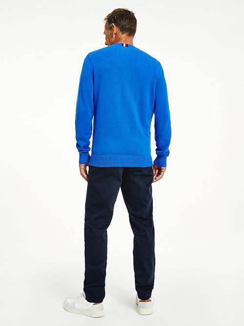 Blue Tommy Hilfiger Chunky Knit Crew Neck Jumper Men's Sweaters | TH457BCV