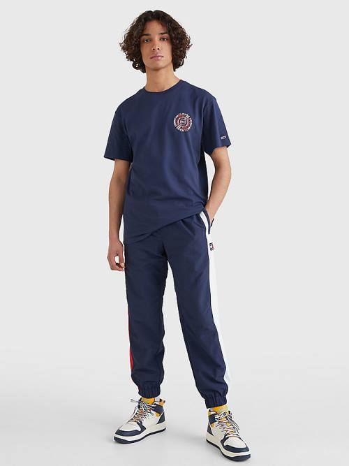 Blue Tommy Hilfiger Circular Back Logo Men's T Shirts | TH754LAB