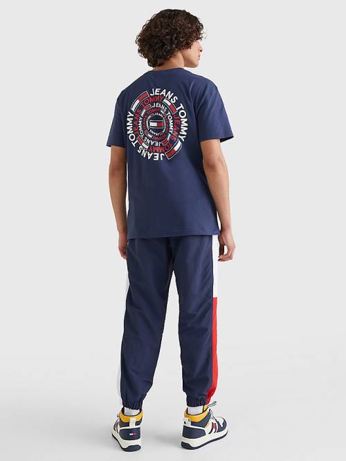 Blue Tommy Hilfiger Circular Back Logo Men's T Shirts | TH754LAB