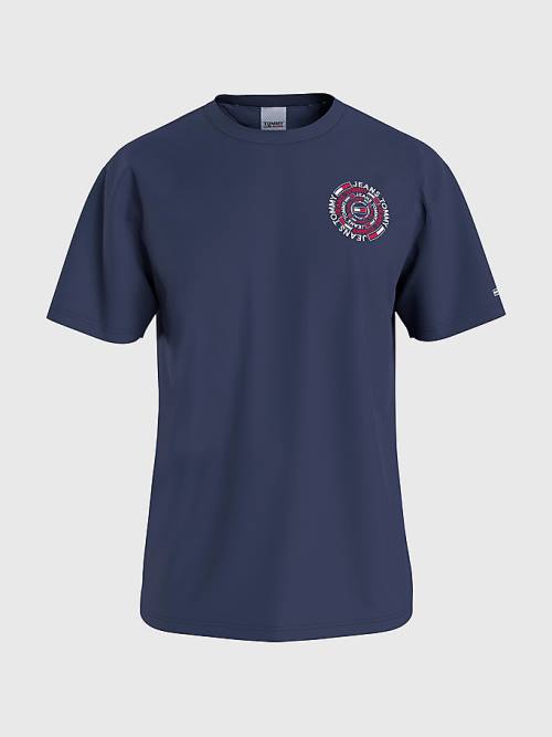 Blue Tommy Hilfiger Circular Back Logo Men's T Shirts | TH754LAB