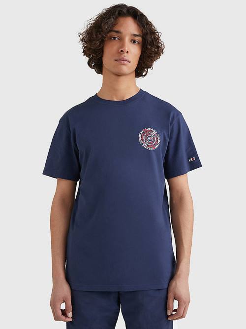 Blue Tommy Hilfiger Circular Back Logo Men\'s T Shirts | TH754LAB