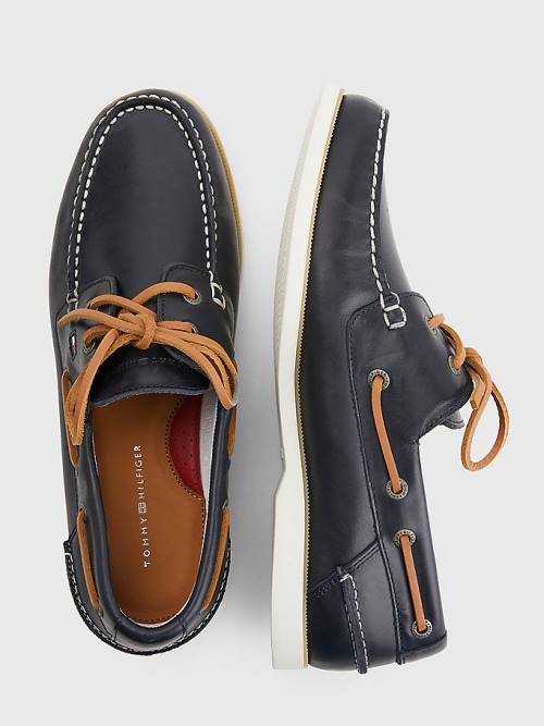 Blue Tommy Hilfiger Classic Leather Boat Men's Casual Shoes | TH839OEI