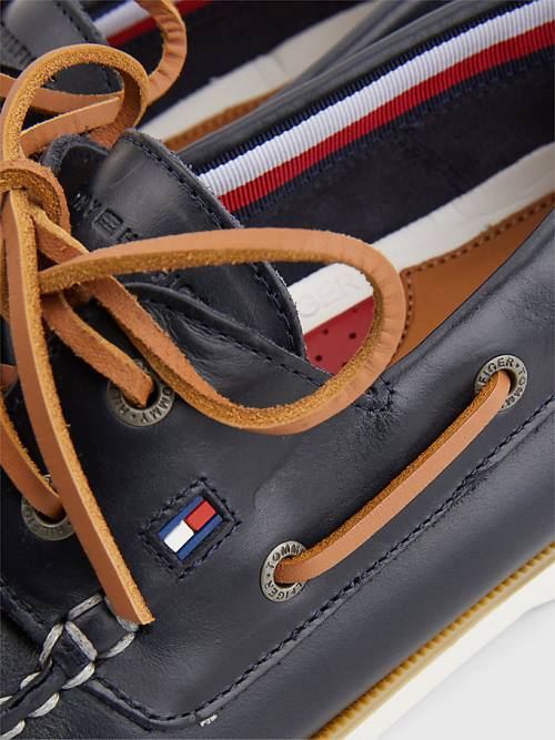 Blue Tommy Hilfiger Classic Leather Boat Men's Casual Shoes | TH839OEI