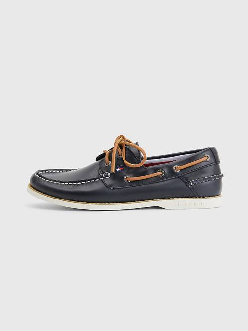 Blue Tommy Hilfiger Classic Leather Boat Men's Casual Shoes | TH839OEI