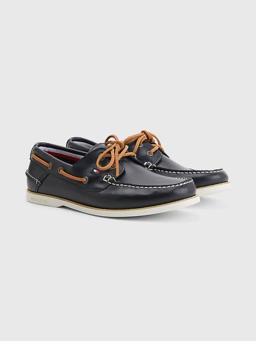 Blue Tommy Hilfiger Classic Leather Boat Men\'s Casual Shoes | TH839OEI