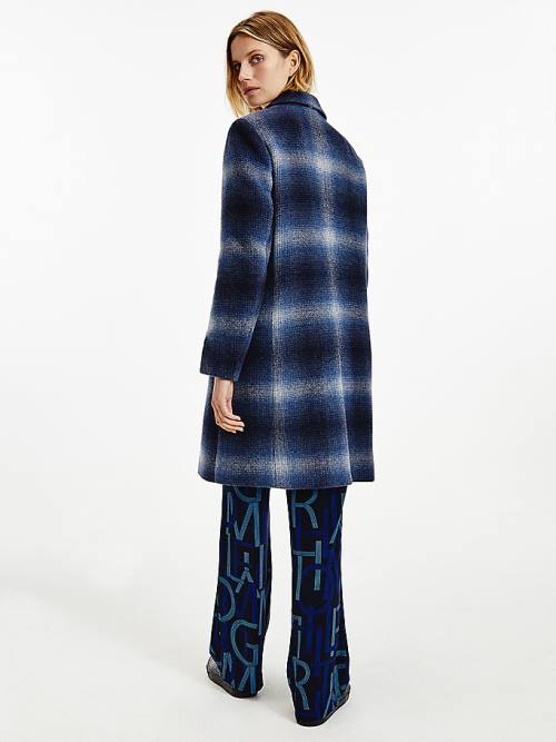 Blue Tommy Hilfiger Classic Shadow Check Women's Coats | TH132JYM