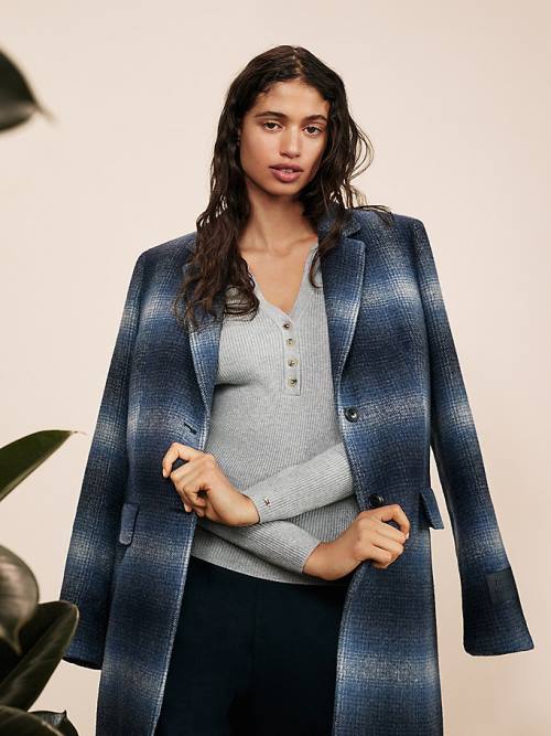 Blue Tommy Hilfiger Classic Shadow Check Women's Coats | TH132JYM