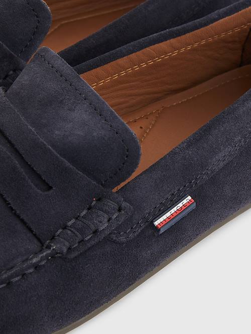 Blue Tommy Hilfiger Classic Suede Driving Men's Casual Shoes | TH823QLW