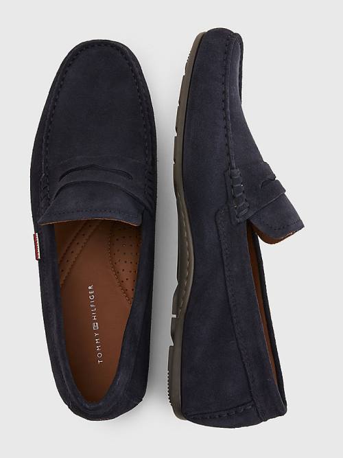 Blue Tommy Hilfiger Classic Suede Driving Men's Casual Shoes | TH823QLW