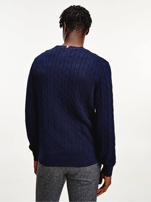 Blue Tommy Hilfiger Classics Cable Knit Jumper Men's Sweaters | TH174YPR