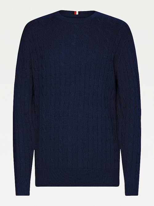 Blue Tommy Hilfiger Classics Cable Knit Jumper Men's Sweaters | TH174YPR