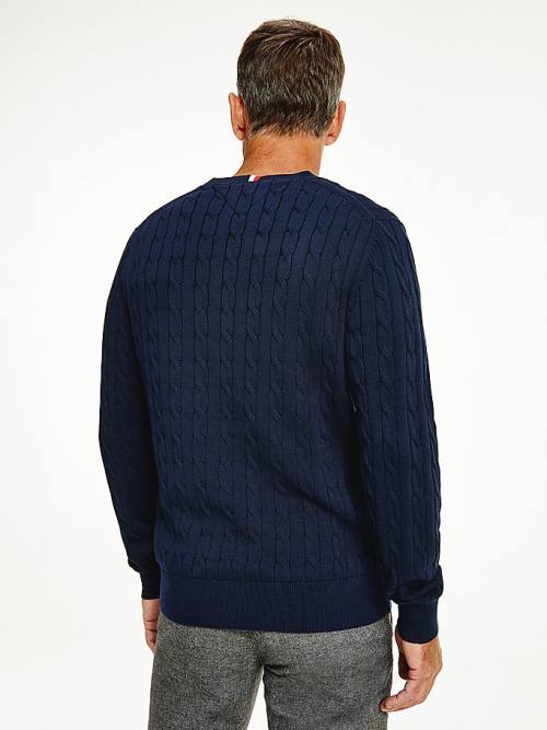 Blue Tommy Hilfiger Classics Cable Knit Jumper Men's Sweaters | TH174YPR