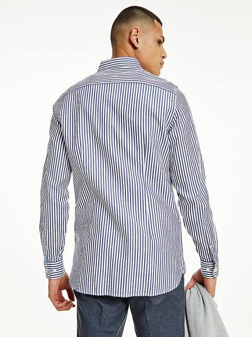 Blue Tommy Hilfiger Classics Stripe Slim Fit Dobby Men's Shirts | TH735TIL