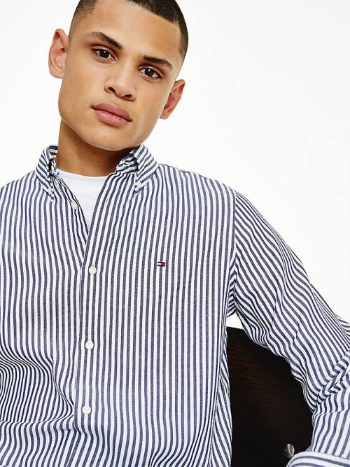 Blue Tommy Hilfiger Classics Stripe Slim Fit Dobby Men's Shirts | TH735TIL