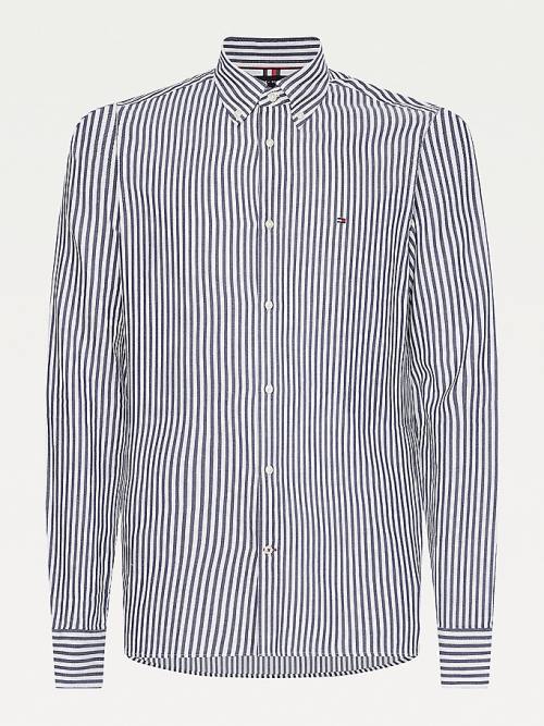 Blue Tommy Hilfiger Classics Stripe Slim Fit Dobby Men\'s Shirts | TH735TIL